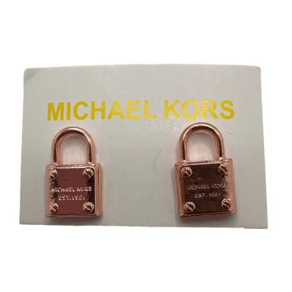 MICHAEL KORS Est 1981 (Rose & Gold) Gold-Tone Logo Padlock Stud Earrings - Picture 4 of 8